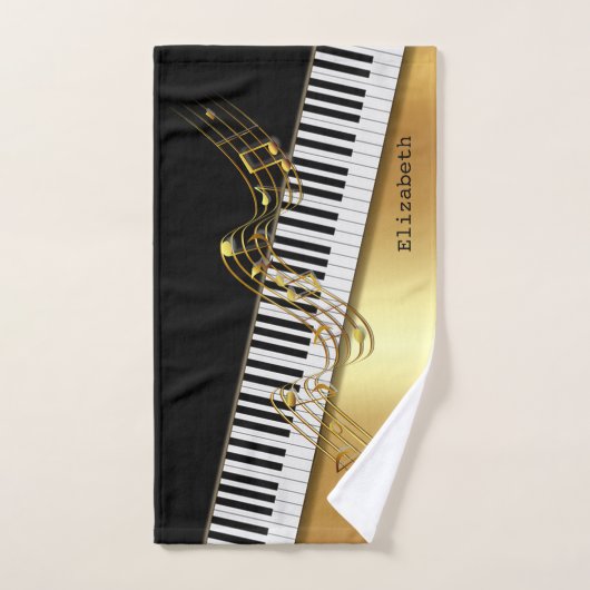 Elegant Modern Black Gold Muzieknoten, Piano Keys Bad Handdoek (Handdoek)