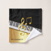 Elegant Modern Black Gold Muzieknoten, Piano Keys Bad Handdoek (Wasdoekje)