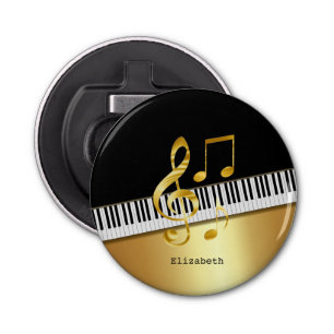 Elegant Modern Black Gold Muzieknoten, Piano Keys Button Flesopener