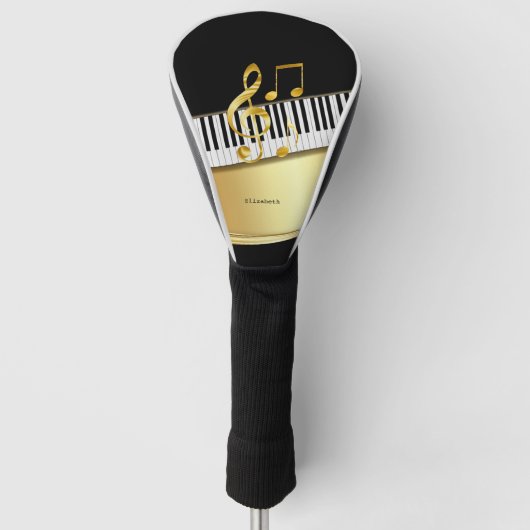 Elegant Modern Black Gold Muzieknoten, Piano Keys Golfheadcover (Voorkant)