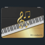 Elegant Modern Black Gold Muzieknoten, Piano Keys iPad Air Cover<br><div class="desc">Elegant gouden muzieknoten,  pianoletjes op zwarte achtergrond.</div>