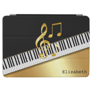 Elegant Modern Black Gold Muzieknoten, Piano Keys iPad Air Cover