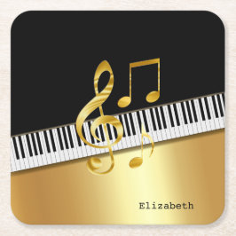 Elegant Modern Black Gold Muzieknoten, Piano Keys Kartonnen Onderzetters