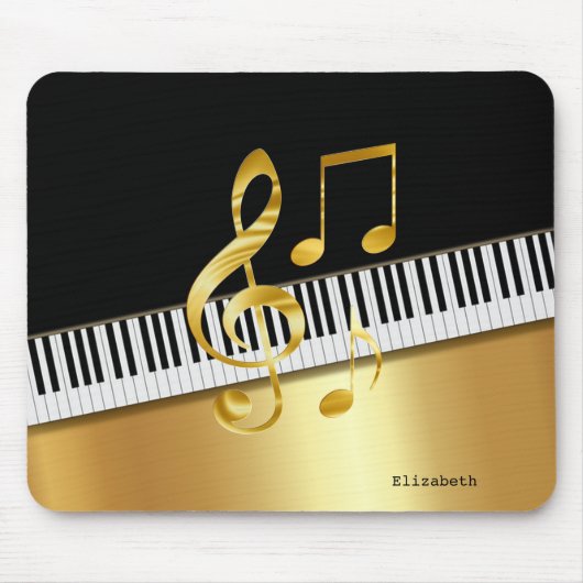 Elegant Modern Black Gold Muzieknoten, Piano Keys Muismat (Voorkant)