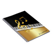 Elegant Modern Black Gold Muzieknoten, Piano Keys Notitieboek (Rechterzijde)
