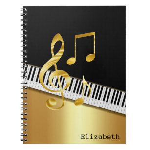 Elegant Modern Black Gold Muzieknoten, Piano Keys Notitieboek