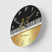 Elegant Modern Black Gold Muzieknoten, Piano Keys  Ronde Klok (Hoek)