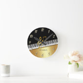 Elegant Modern Black Gold Muzieknoten, Piano Keys  Ronde Klok (Huis)