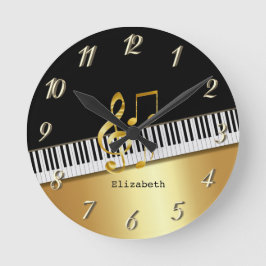 Elegant Modern Black Gold Muzieknoten, Piano Keys  Ronde Klok