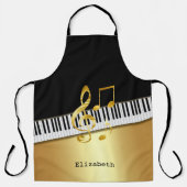 Elegant Modern Black Gold Muzieknoten, Piano Keys Schort (Voorkant)