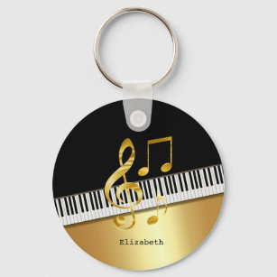 Elegant Modern Black Gold Muzieknoten, Piano Keys Sleutelhanger