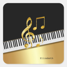 Elegant Modern Black Gold Muzieknoten, Piano Keys Vierkante Sticker