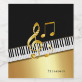 Elegant Modern Black Gold Muzieknoten, Piano Keys Wijn Etiket (Enkel label)