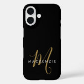 Elegant Modern Black Gold Script Monogram Case-Mate iPhone Case (Achterkant)