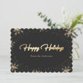 Elegant Modern Black Gold Snowflake Feestdagenkaart (Staand voorkant)