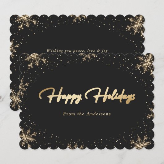 Elegant Modern Black Gold Snowflake Feestdagenkaart (Voorkant / Achterkant)