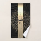 Elegant Modern Black Gold Stripe Floral Mandala Bad Handdoek (Handdoek)