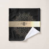 Elegant Modern Black Gold Stripe Floral Mandala Bad Handdoek (Wasdoekje)