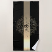 Elegant Modern Black Gold Stripe Floral Mandala Strandlaken (Voorkant)