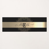 Elegant Modern Black Gold Stripe Floral Mandala Yogamat (Achterkant (horizontaal))