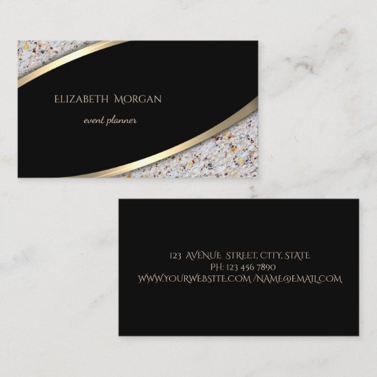 Elegant Modern Black, Gold Stripe, marmer Visitekaartje (Voorkant / Achterkant)