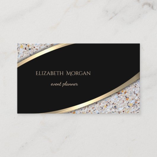 Elegant Modern Black, Gold Stripe, marmer Visitekaartje (Voorkant)