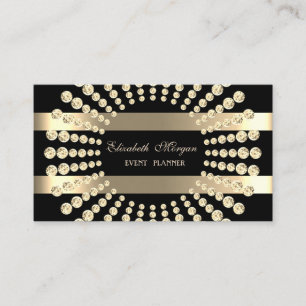 Elegant Modern, Black, Gold Striped, Diamonds Visitekaartje
