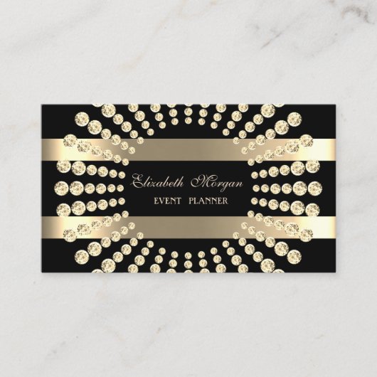 Elegant Modern, Black, Gold Striped, Diamonds Visitekaartje (Voorkant)