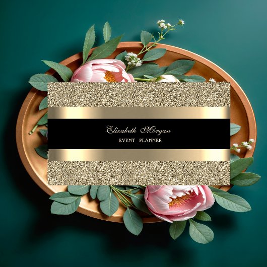 Elegant Modern, Black Gold Striped Glitter Visitekaartje