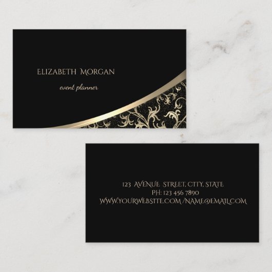 Elegant Modern Black, Gold Swirls Visitekaartje (Voorkant / Achterkant)