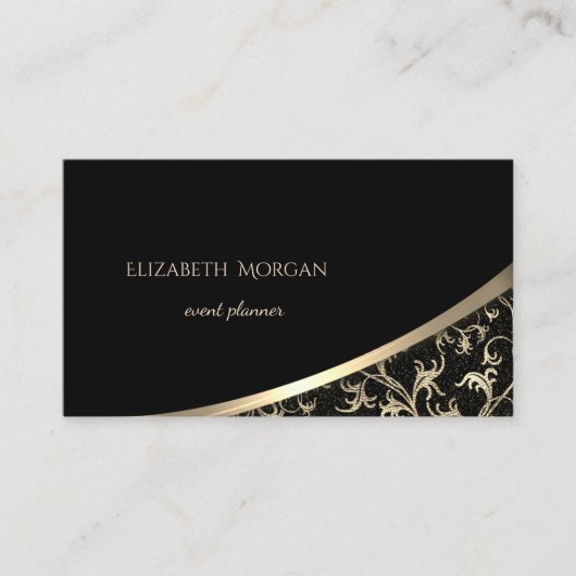 Elegant Modern Black, Gold Swirls Visitekaartje (Voorkant)