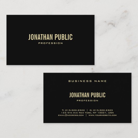 Elegant Modern Black Gold Text Elite Plain Luxe Visitekaartje (Voorkant / Achterkant)