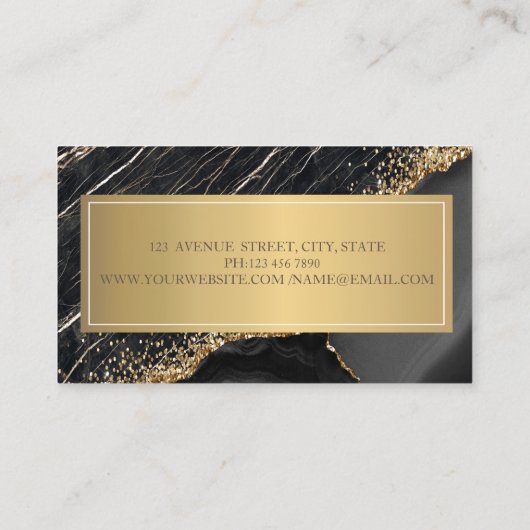 Elegant Modern Black Marble Gold Sequins Visitekaartje (Achterkant)