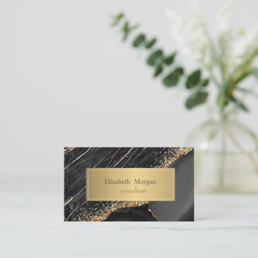 Elegant Modern Black Marble Gold Sequins Visitekaartje (Staand voorkant)