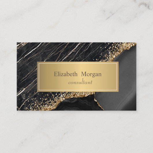 Elegant Modern Black Marble Gold Sequins Visitekaartje (Voorkant)