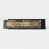 Elegant Modern Black marmer, geborsteld Gold Foil Bureau Naambordje (Voorkant)