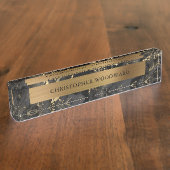 Elegant Modern Black marmer, geborsteld Gold Foil Naambordje (Zijkant)