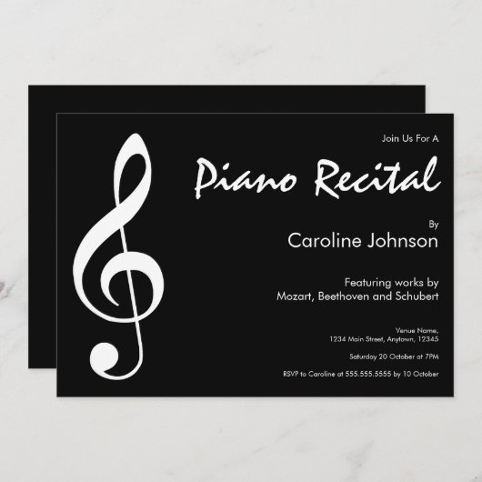 Elegant Modern Black Music Piano Concert Overwegin Aankondiging (Voorkant / Achterkant)