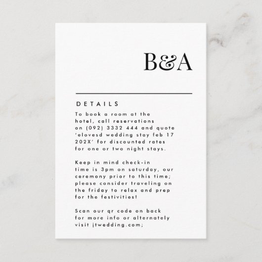 Elegant Modern Black Names Accommododatie - Gegeve Informatiekaartje (Voorkant)