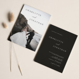 Elegant Modern Black Photo Classic Wedding Kaart