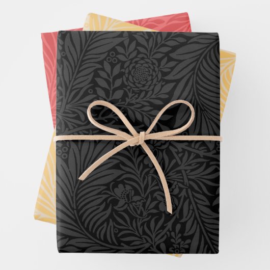 Elegant modern Black Red Gold Floral Pattern Inpakpapier Vel (In situ)