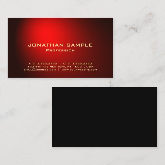 Elegant Modern Black Red Gold Simple Plain Trendy Visitekaartje (Voorkant / Achterkant)
