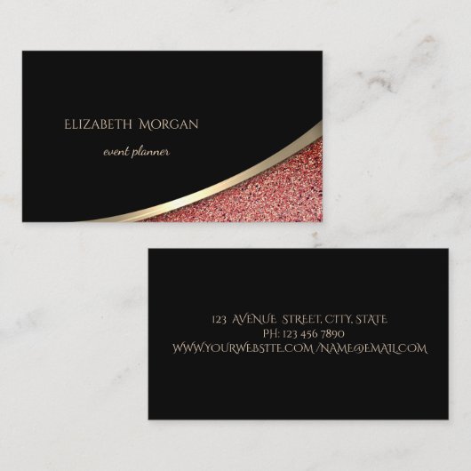 Elegant Modern Black, rode marmer Visitekaartje (Voorkant / Achterkant)