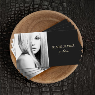 Elegant Modern Black Salon Fotokaart Visitekaartje