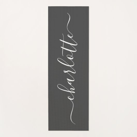 Elegant Modern Black Script Calligraphy Name Chic Yogamat (Voorkant)