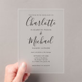 Elegant modern Black Signature Script Weddenschap Acryl Uitnodigingen (Insitu (Draagbaar))