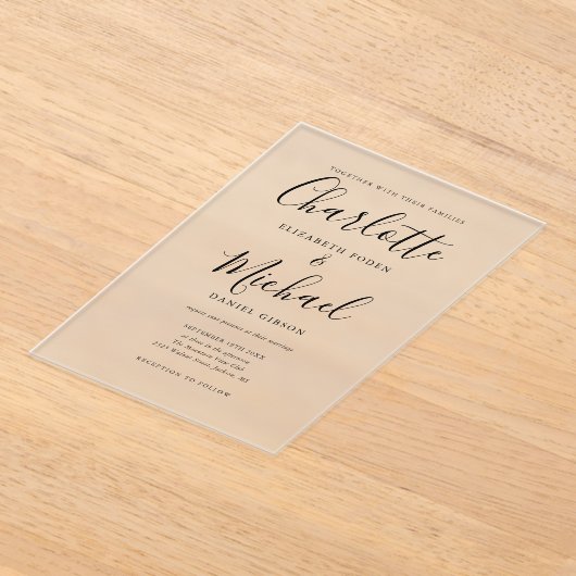 Elegant modern Black Signature Script Weddenschap Acryl Uitnodigingen (Laagn)