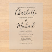 Elegant modern Black Signature Script Weddenschap Acryl Uitnodigingen (Voorkant)