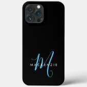 Elegant modern Black Sky Blue Script Monogram Case-Mate iPhone Case (Achterkant)