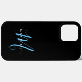 Elegant modern Black Sky Blue Script Monogram Case-Mate iPhone Case (Achterkant (horizontaal))